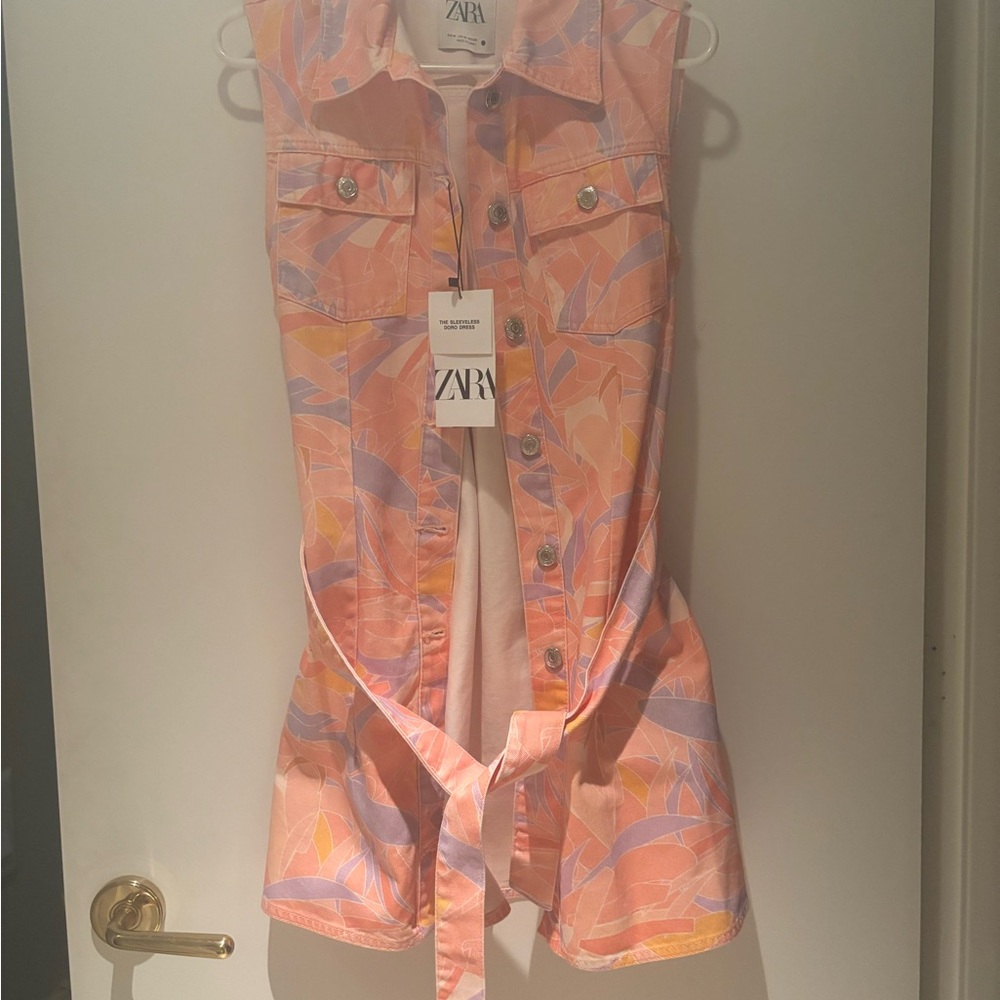 Zara Pink and Purple Abstract Sleeveless Dress